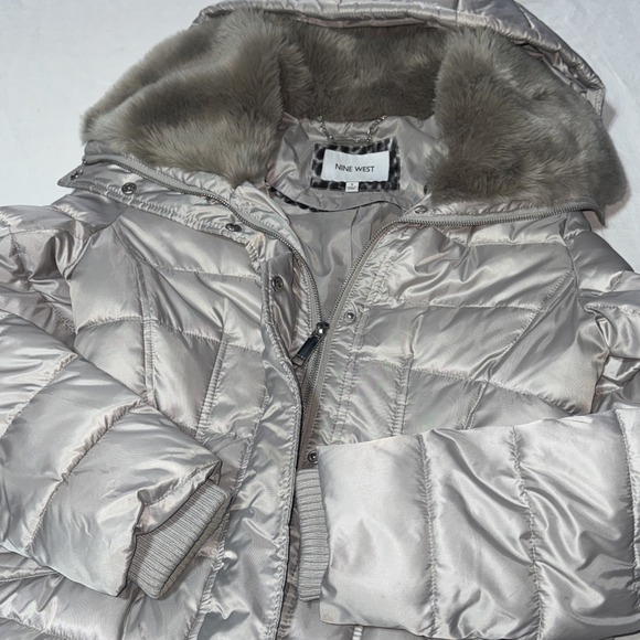 Nine West Long Puffer Jacket Women's Size Small Removable Faux‎ Fur Hood - Ivory - Picture 1 of 11